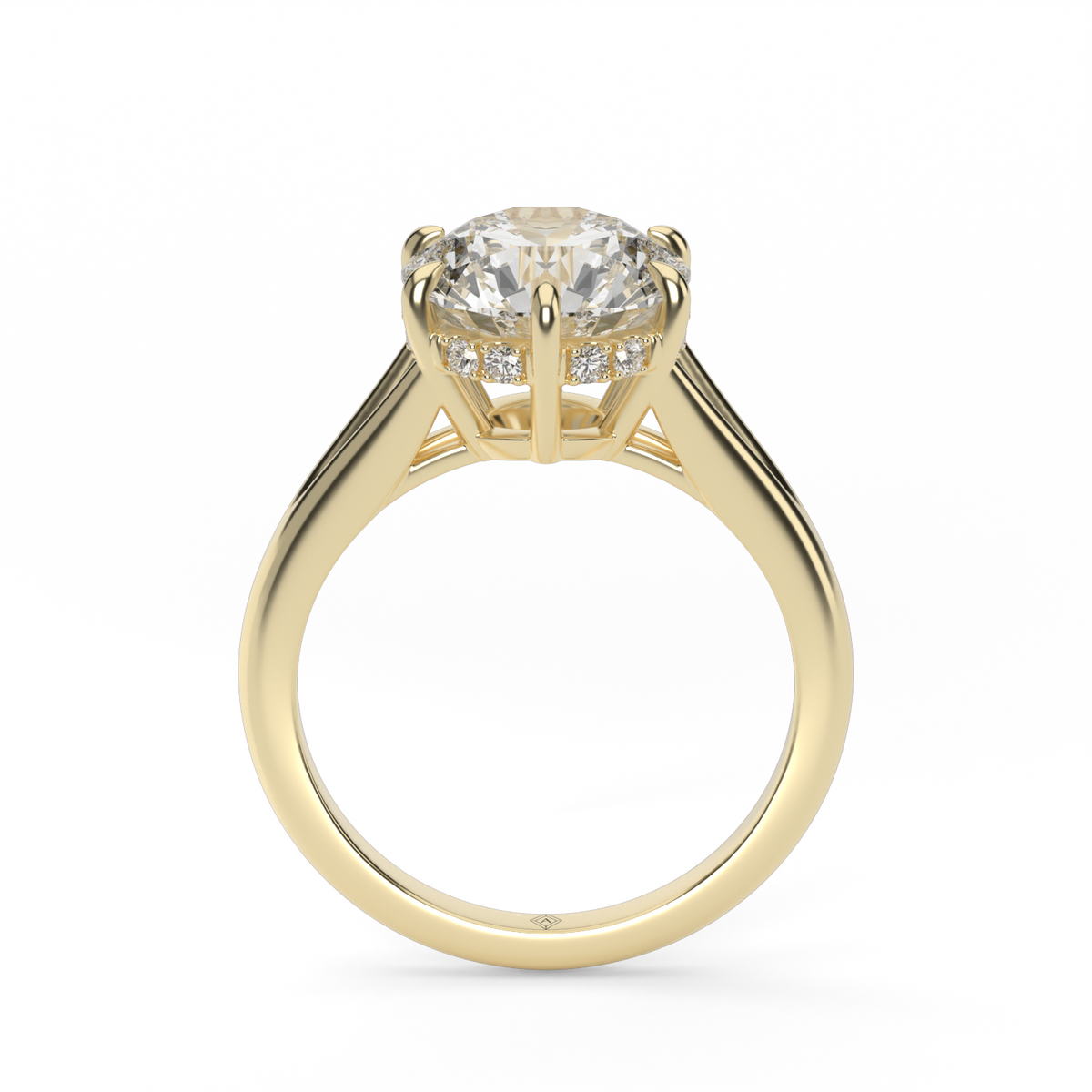 Hidden Halo Six Prongs Engagement Ring — 14K Yellow Gold / Round / Lab Diamond (image)