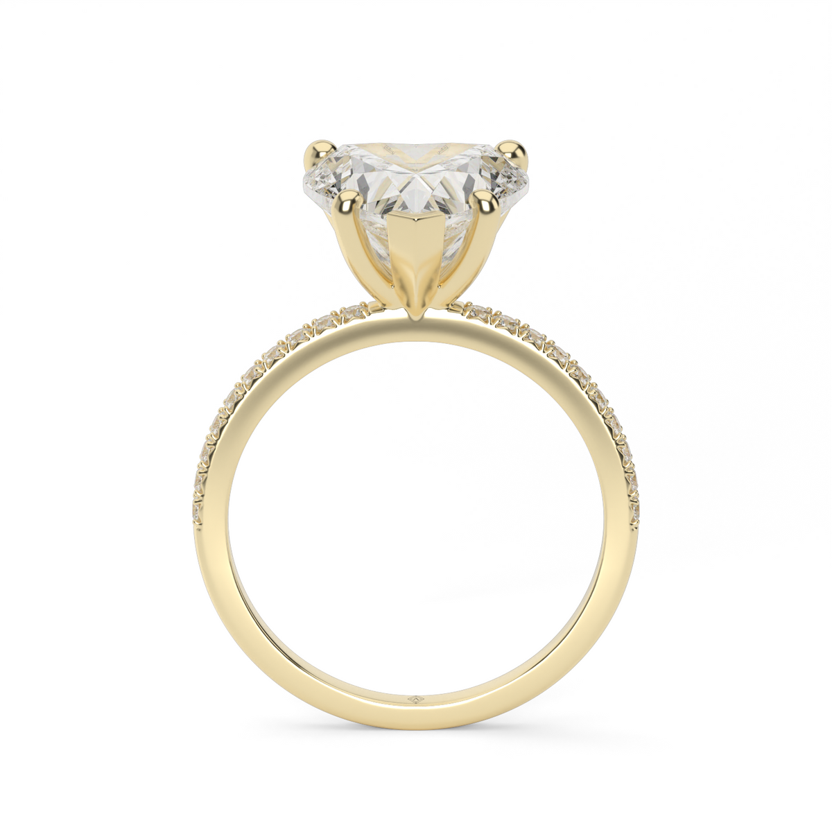 Petite French Cut Pave Engagement Ring — 14K Yellow Gold / Heart / Lab Diamond (image)