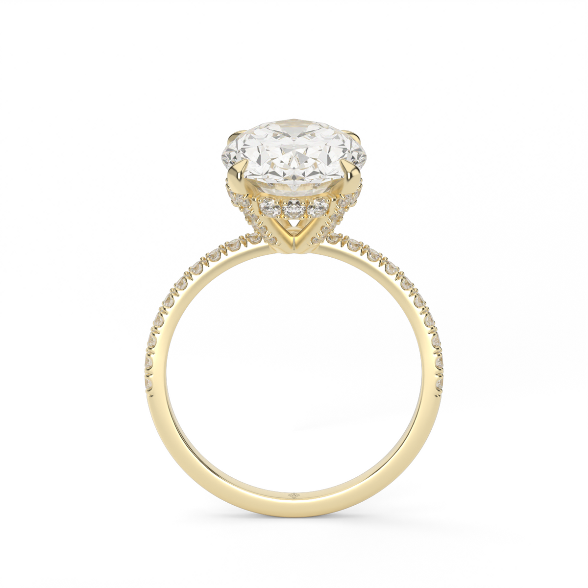 Petite Pavé Crown Diamond Engagement Ring — 14K Yellow Gold / Oval / Lab Diamond (image)