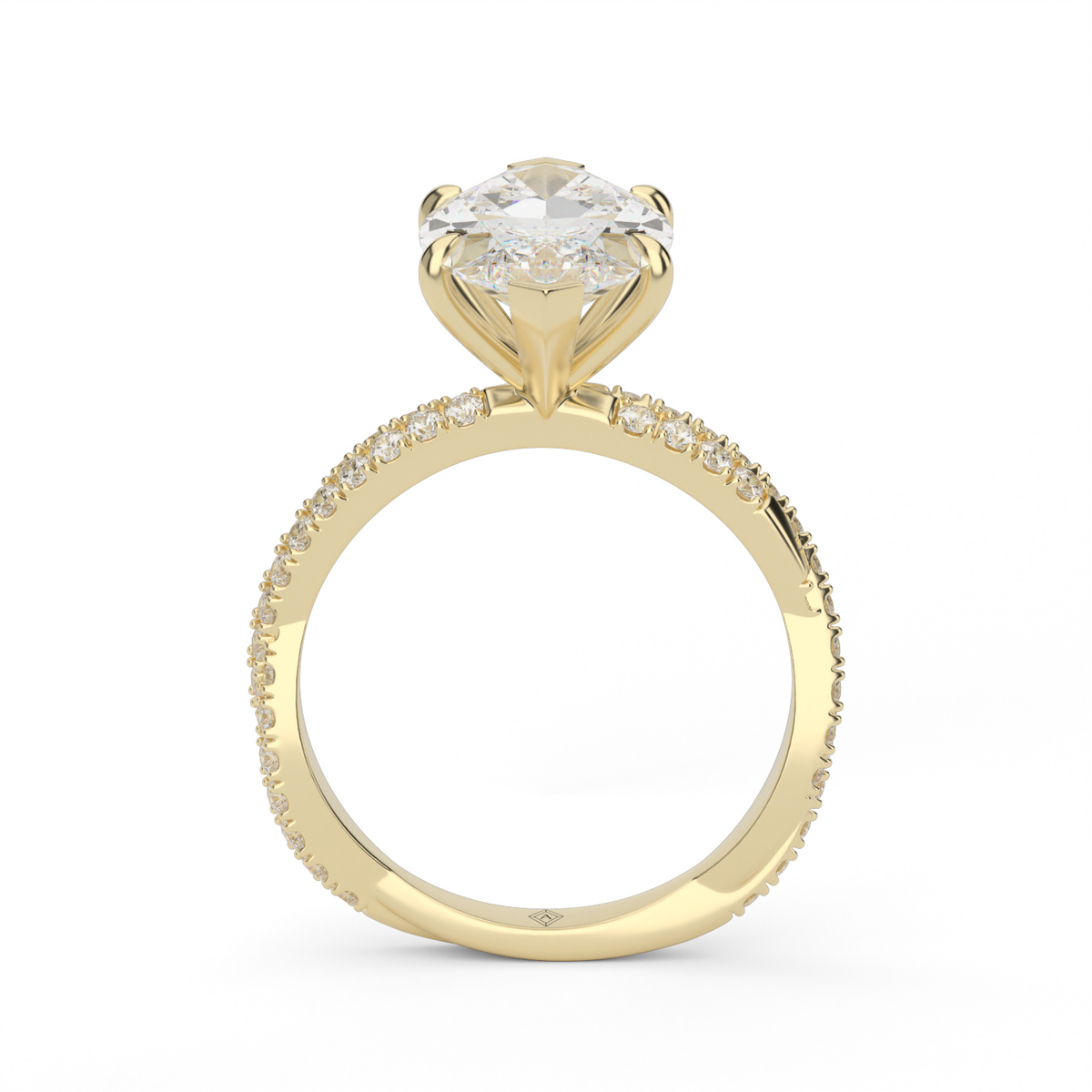 Pavé Twist Diamond Engagement Ring — 14K Yellow Gold / Marquise / Lab Diamond (image)