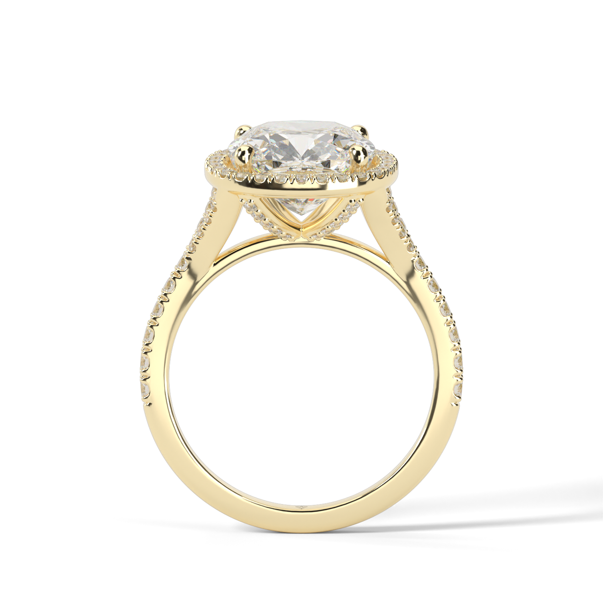 Halo Engagement Ring With Split Shank — 14K Yellow Gold / Cushion / Lab Diamond (image)