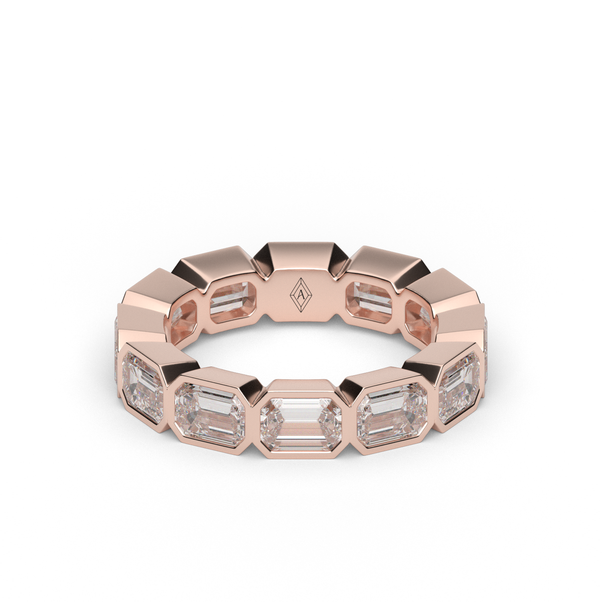 East-West Bezel Emerald Cut Eternity Ring — 14K Rose Gold / 6 / Lab Diamond (image)
