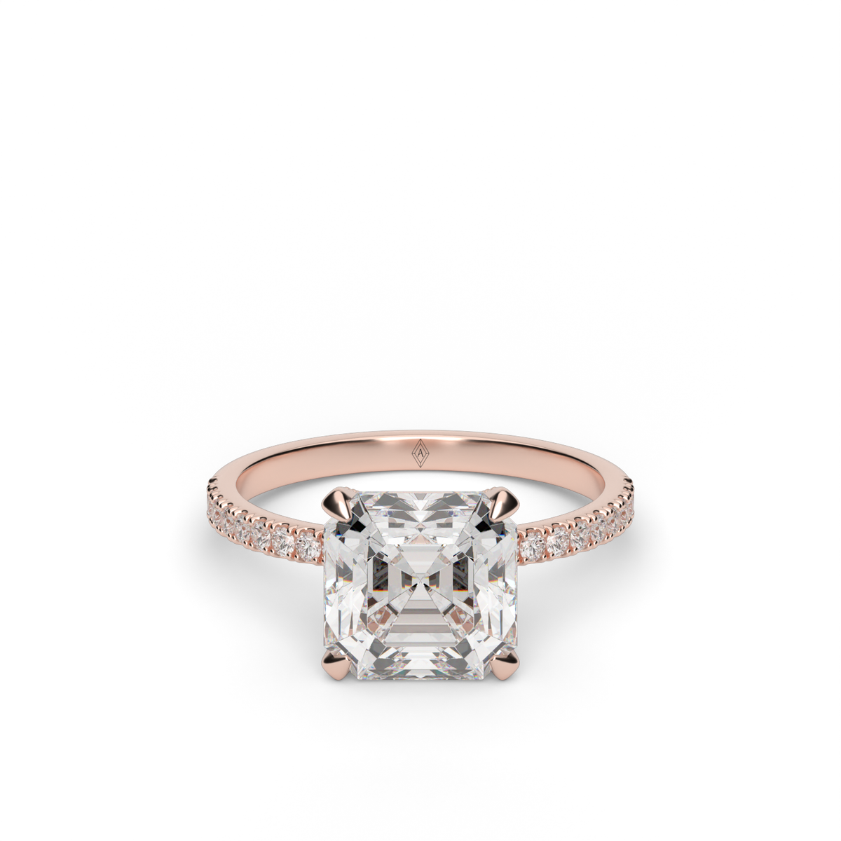 Petite Pavé Crown Diamond Engagement Ring — 14K Rose Gold / Asscher / Lab Diamond (image)