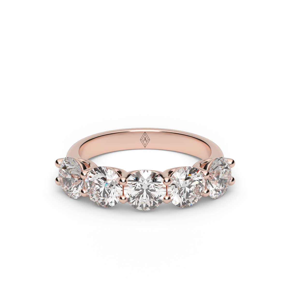 Five Stone Share Prong Round Anniversary Ring — 14K Rose Gold / 1.5 / Lab Diamond (image)