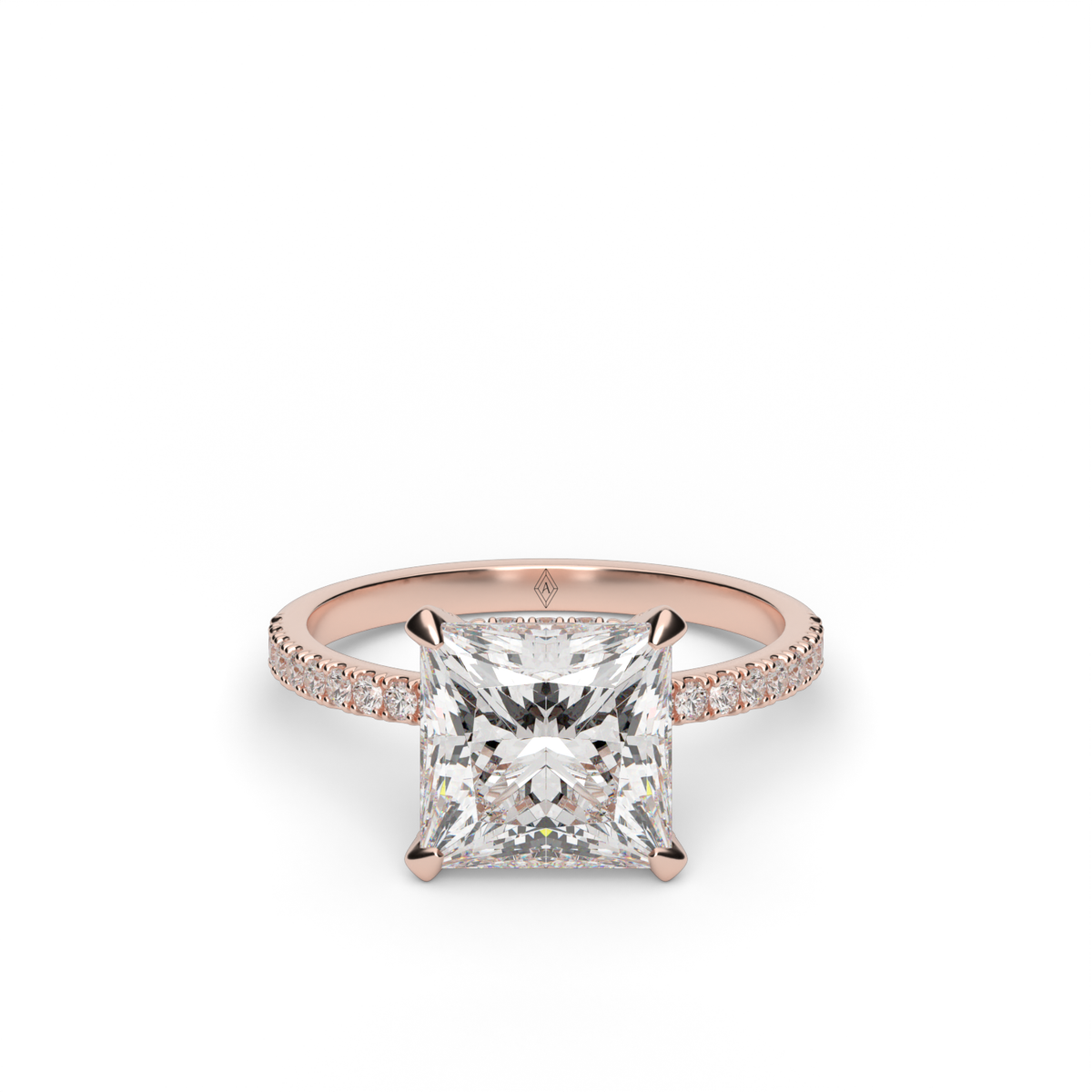 Petite Pavé Crown Diamond Engagement Ring — 14K Rose Gold / Princess / Lab Diamond (image)
