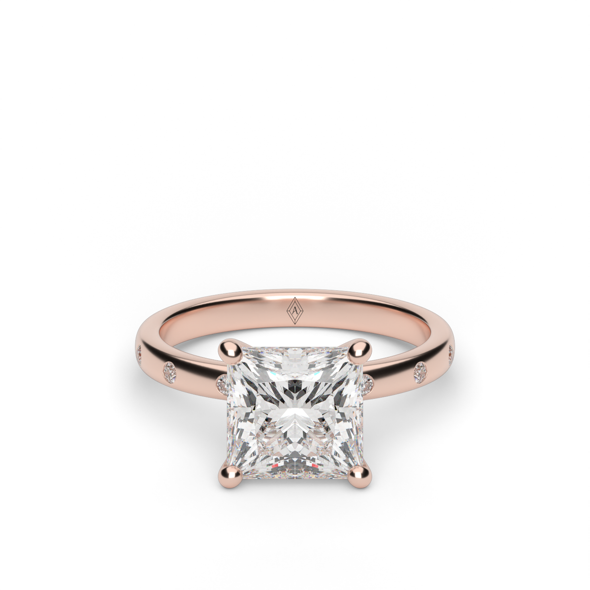 Modern Burnish-set Diamond Engagement Ring — 14K Rose Gold / Princess / Lab Diamond (image)