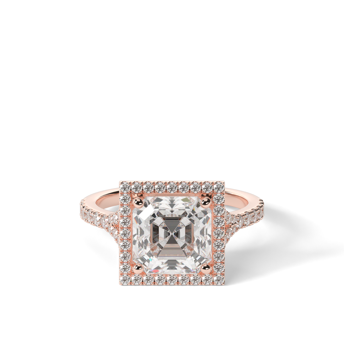 Halo Engagement Ring With Split Shank — 14K Rose Gold / Asscher / Lab Diamond (image)