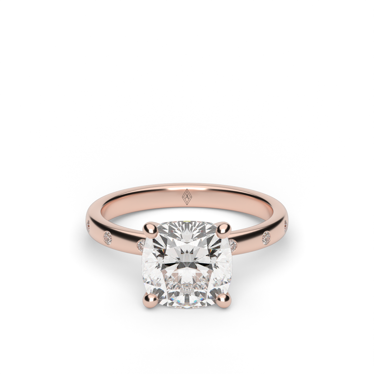 Modern Burnish-set Diamond Engagement Ring — 14K Rose Gold / Cushion / Lab Diamond (image)
