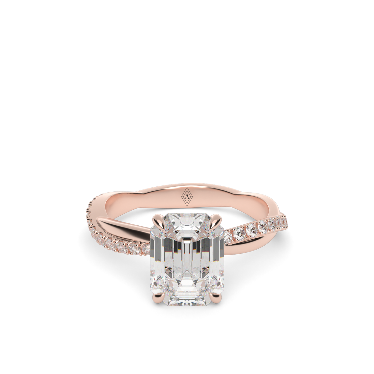 Pavé Shank Engagement Ring — 14K Rose Gold / Emerald / Lab Diamond (image)