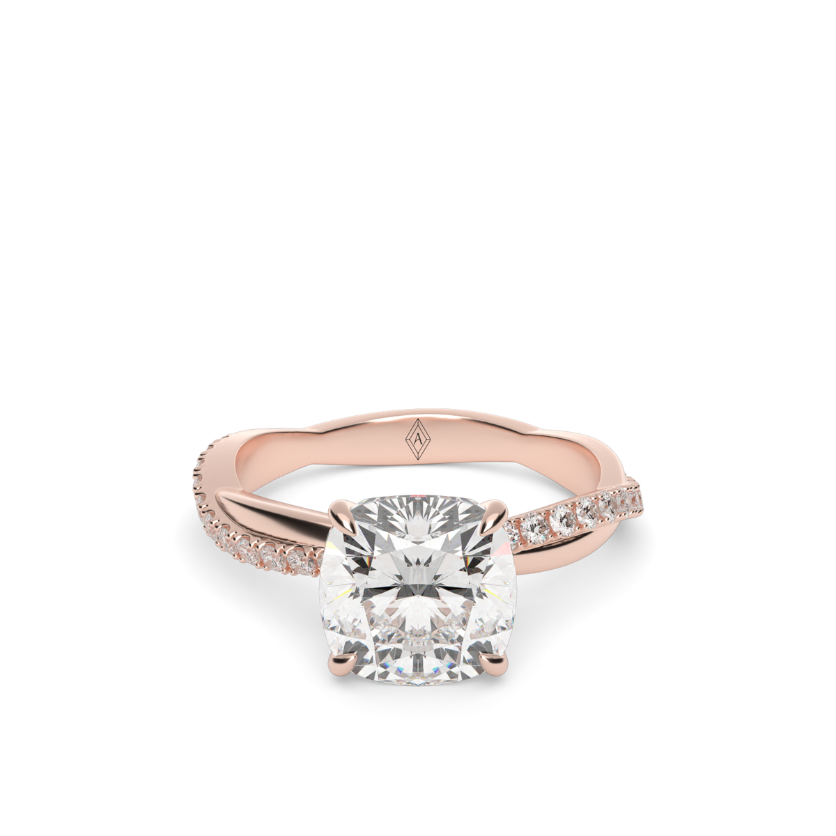 Pavé Shank Engagement Ring — 14K Rose Gold / Cushion / Lab Diamond (image)