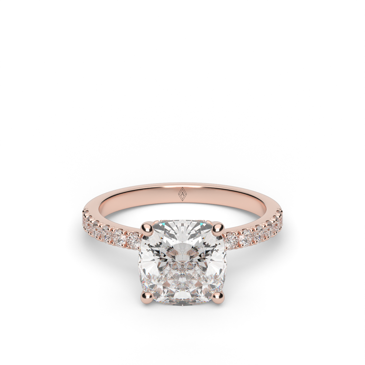 Crown Pavé Hidden Halo Engagement Ring — 14K Rose Gold / Cushion / Lab Diamond (image)
