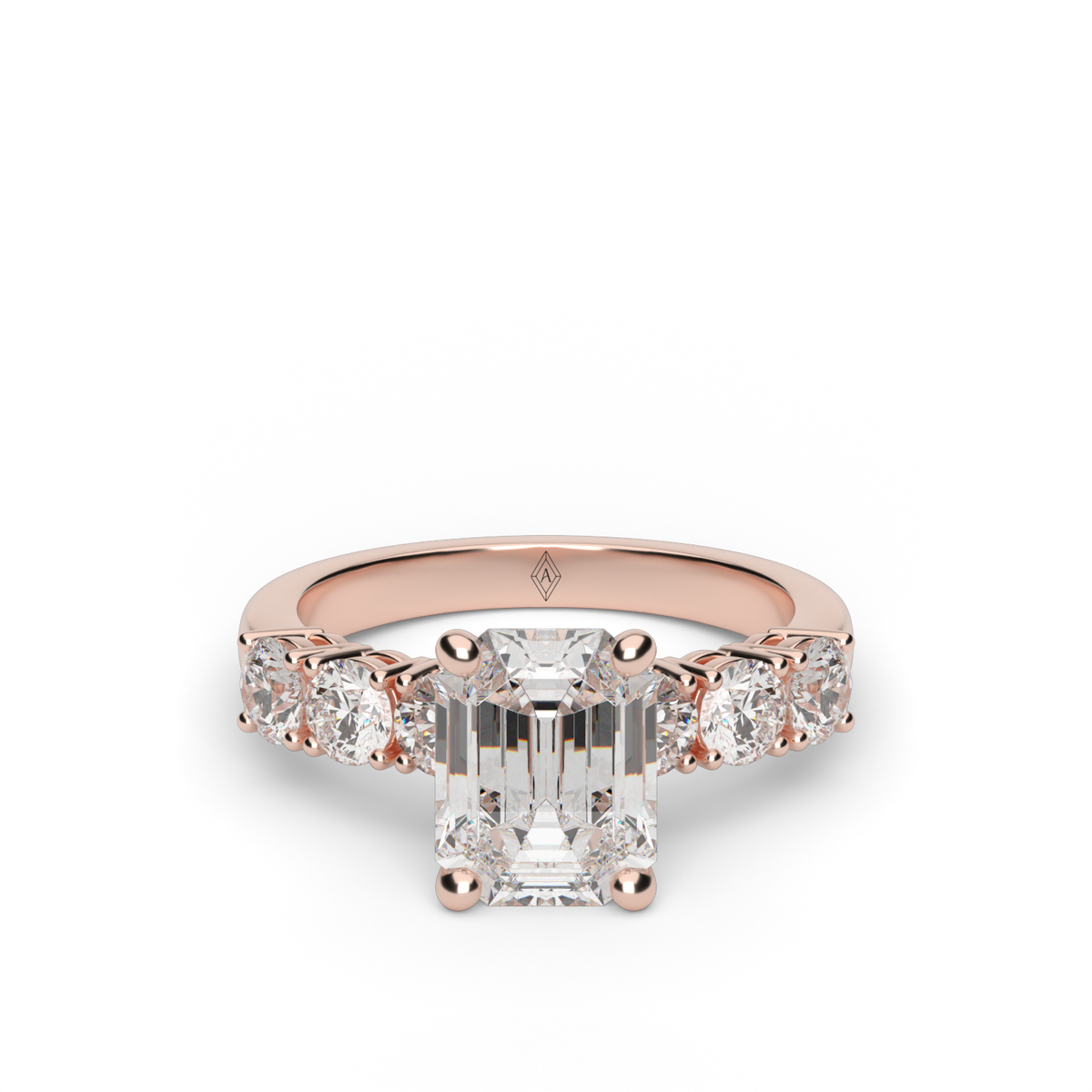 Prong Set Diamond Engagement Ring — 14K Rose Gold / Emerald / Lab Diamond (image)