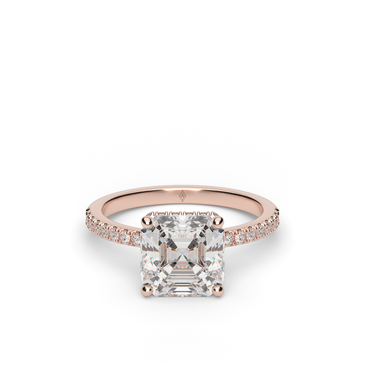 Hidden Halo Pavé Engagement Ring — 14K Rose Gold / Asscher / Lab Diamond (image)