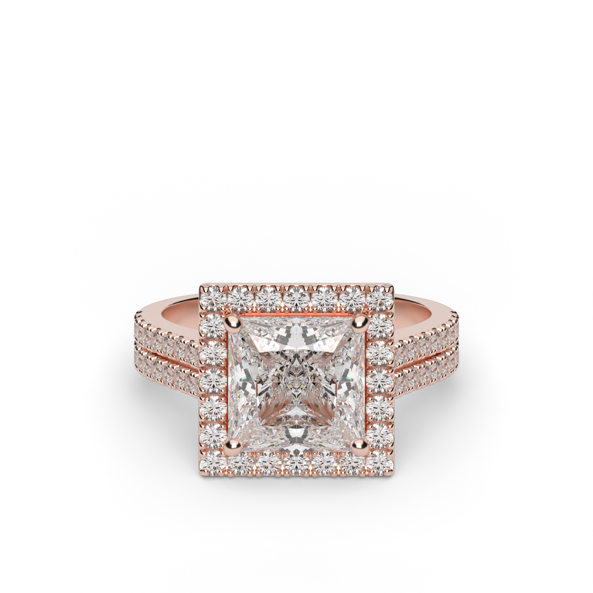 Double Shank Halo Diamond Engagement Ring — 14K Rose Gold / Princess / Lab Diamond (image)