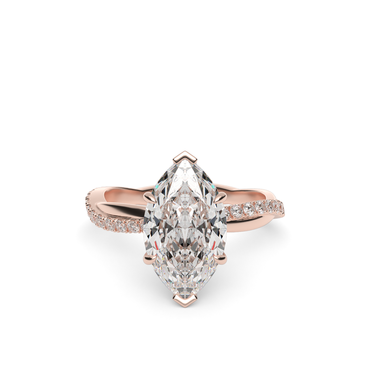Pavé Shank Engagement Ring — 14K Rose Gold / Marquise / Lab Diamond (image)