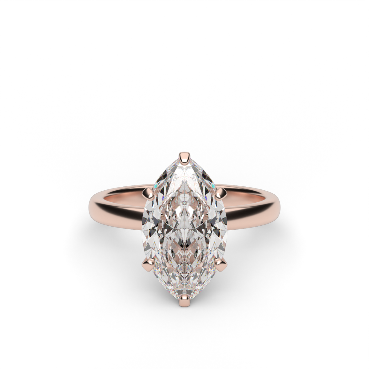 Solitaire Engagement Ring With Hidden Halo — 14K Rose Gold / Marquise / Lab Diamond (image)