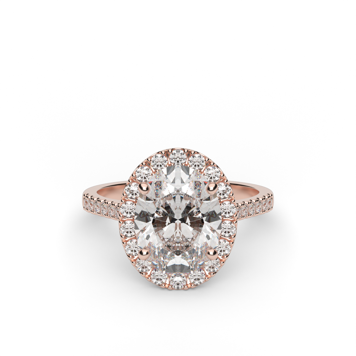 Pavé Halo and Shank Diamond Engagement Ring — 14K Rose Gold / Oval / Lab Diamond (image)