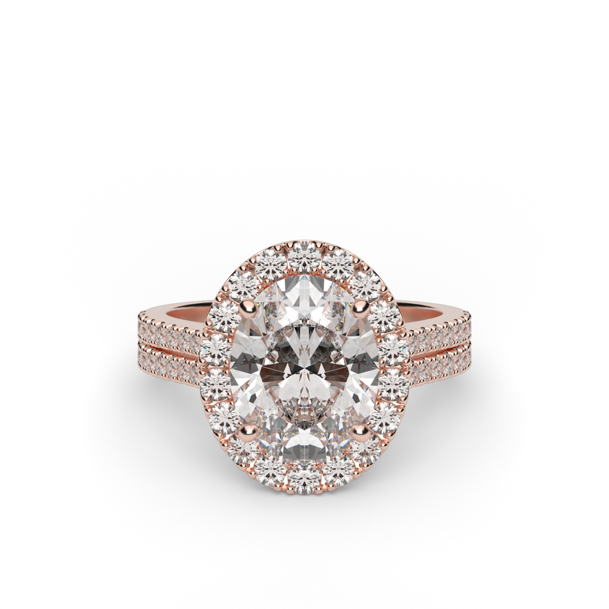 Double Shank Halo Diamond Engagement Ring — 14K Rose Gold / Oval / Lab Diamond (image)