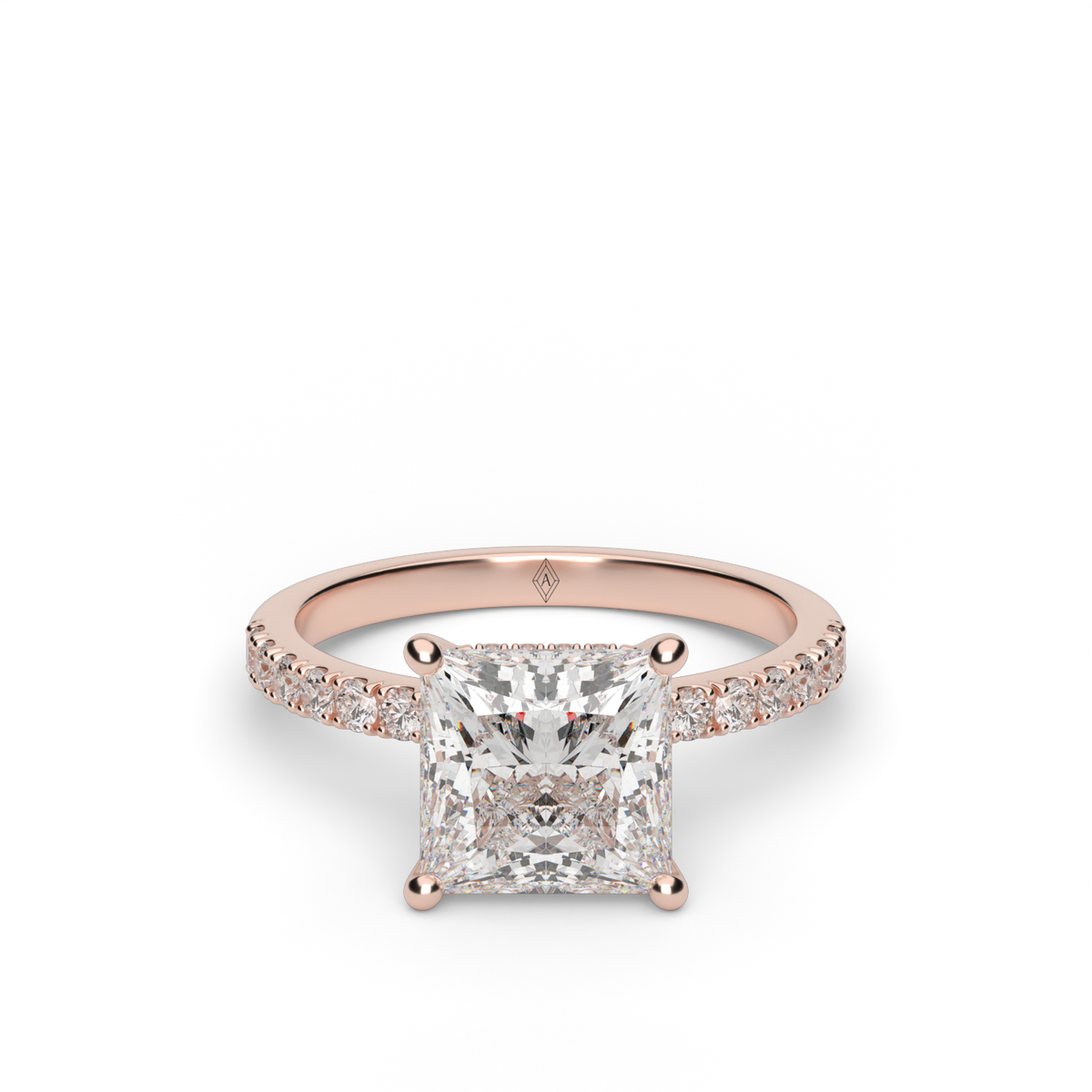 Crown Pavé Hidden Halo Engagement Ring — 14K Rose Gold / Princess / Lab Diamond (image)