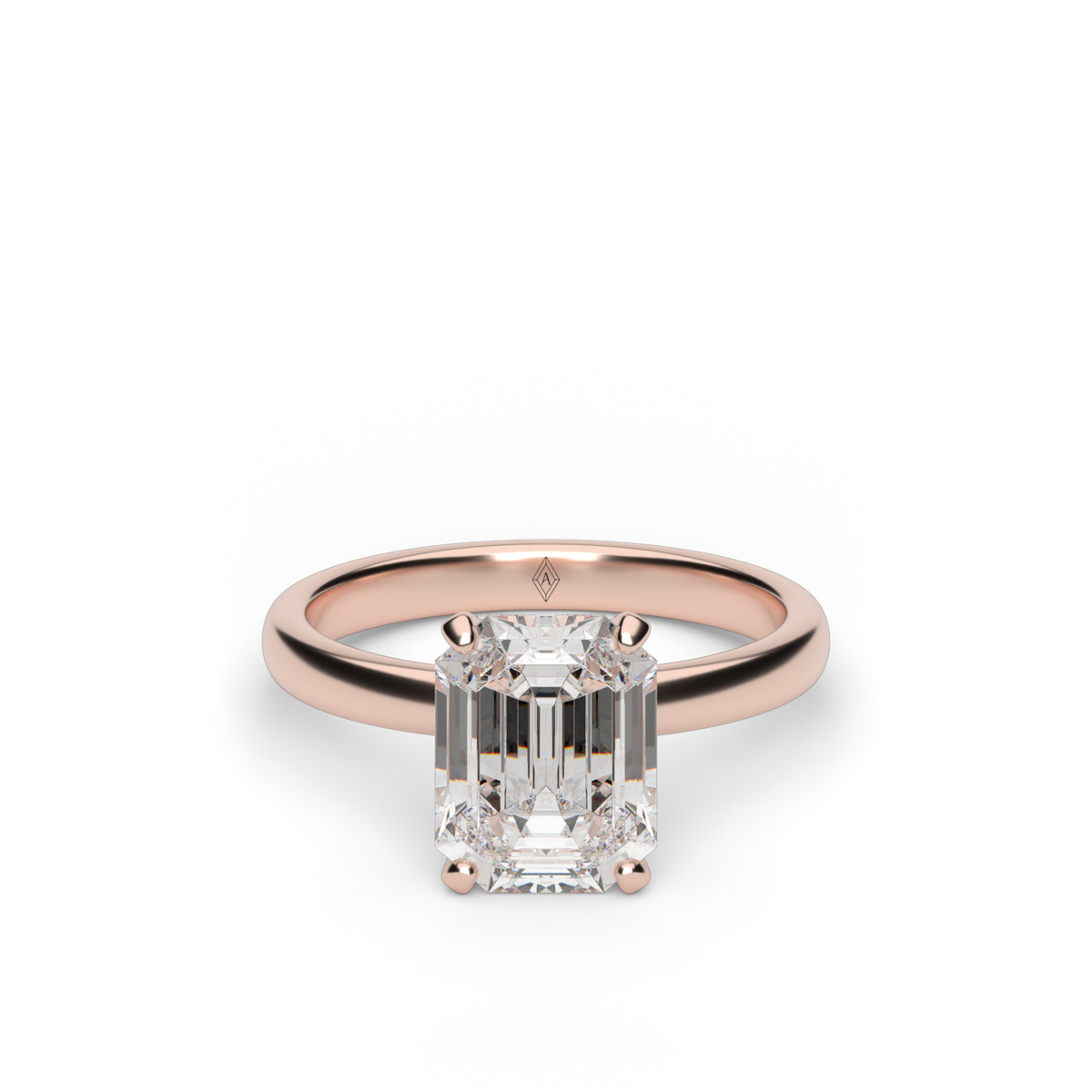 Solitaire Engagement Ring With Hidden Halo — 14K Rose Gold / Emerald / Lab Diamond (image)