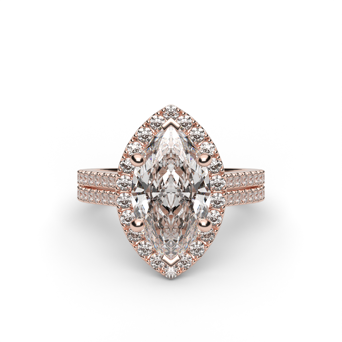 Double Shank Halo Diamond Engagement Ring — 14K Rose Gold / Marquise / Lab Diamond (image)