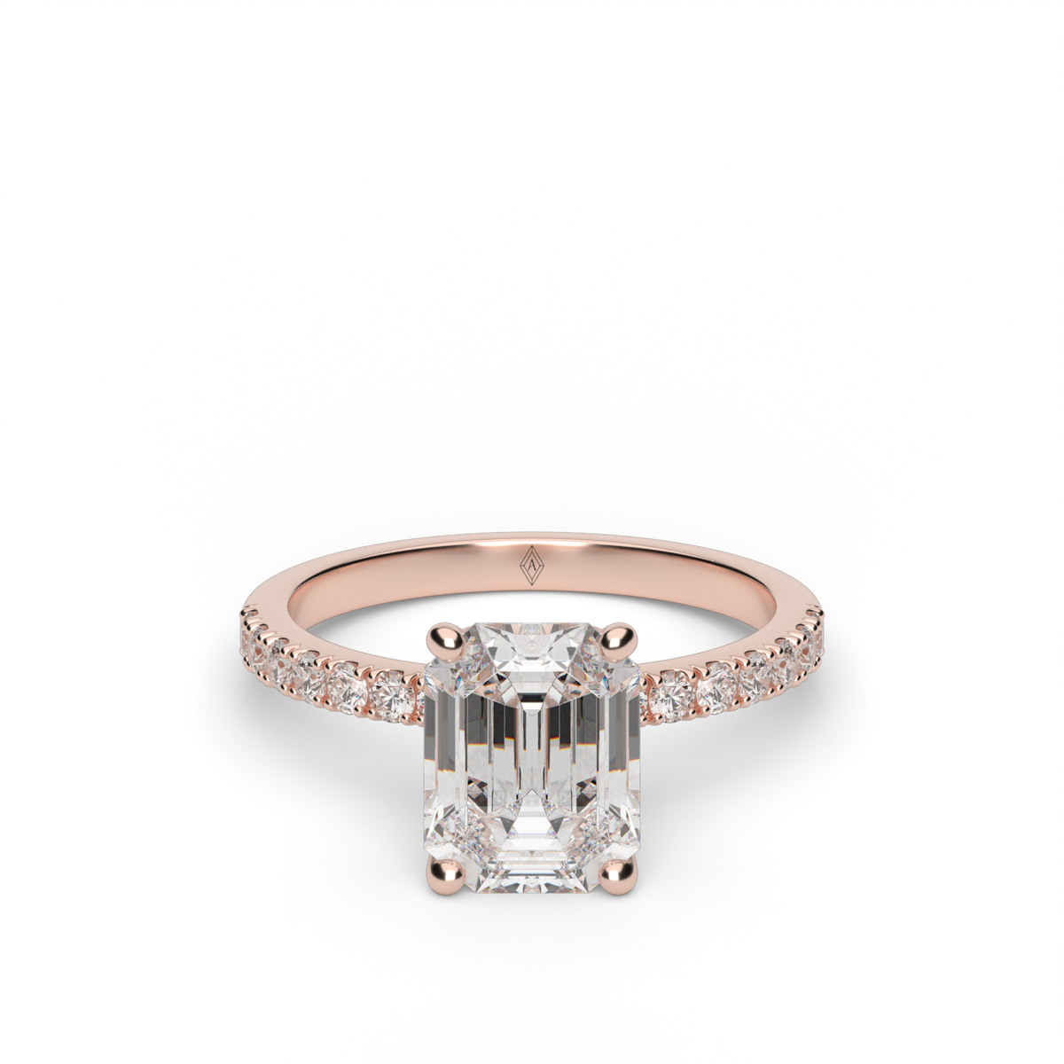 Crown Pavé Hidden Halo Engagement Ring — 14K Rose Gold / Emerald / Lab Diamond (image)