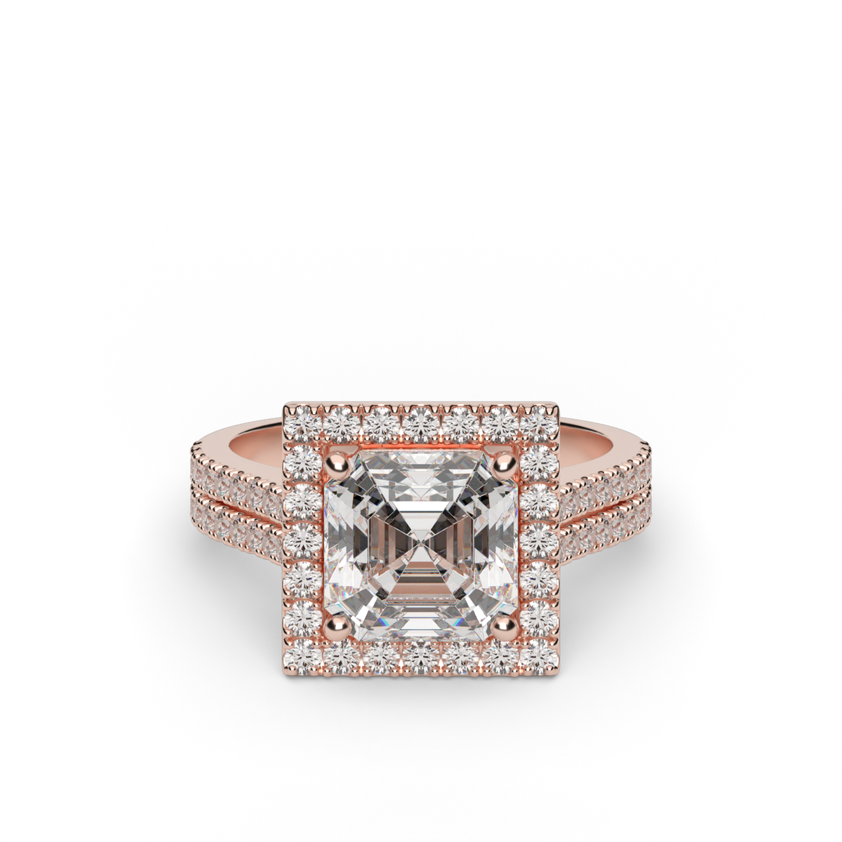 Double Shank Halo Diamond Engagement Ring — 14K Rose Gold / Asscher / Lab Diamond (image)