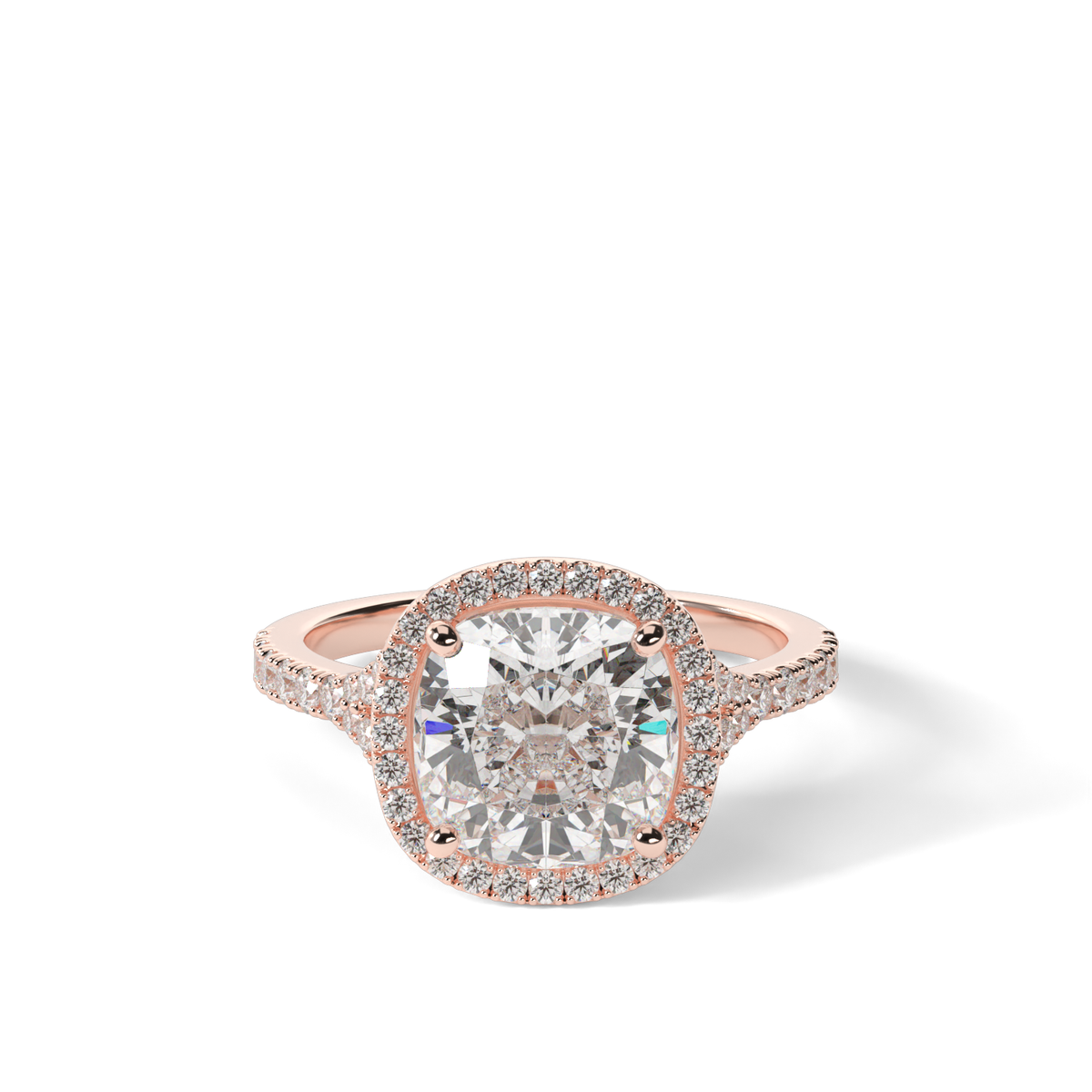 Halo Engagement Ring With Split Shank — 14K Rose Gold / Cushion / Lab Diamond (image)
