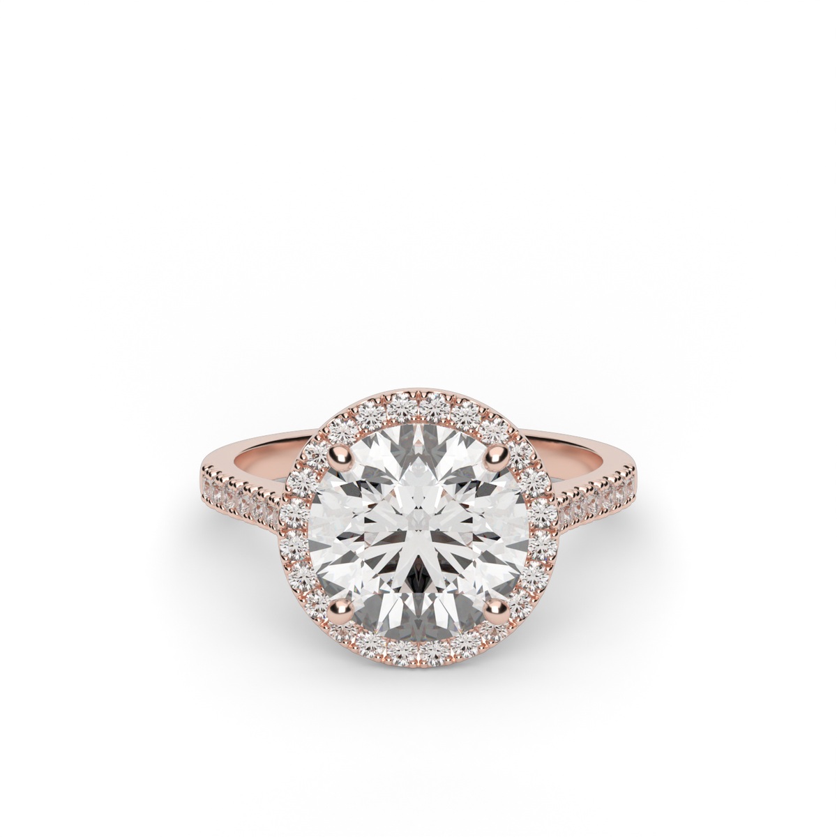 Pavé Halo and Shank Diamond Engagement Ring — 14K Rose Gold / Round / Lab Diamond (image)