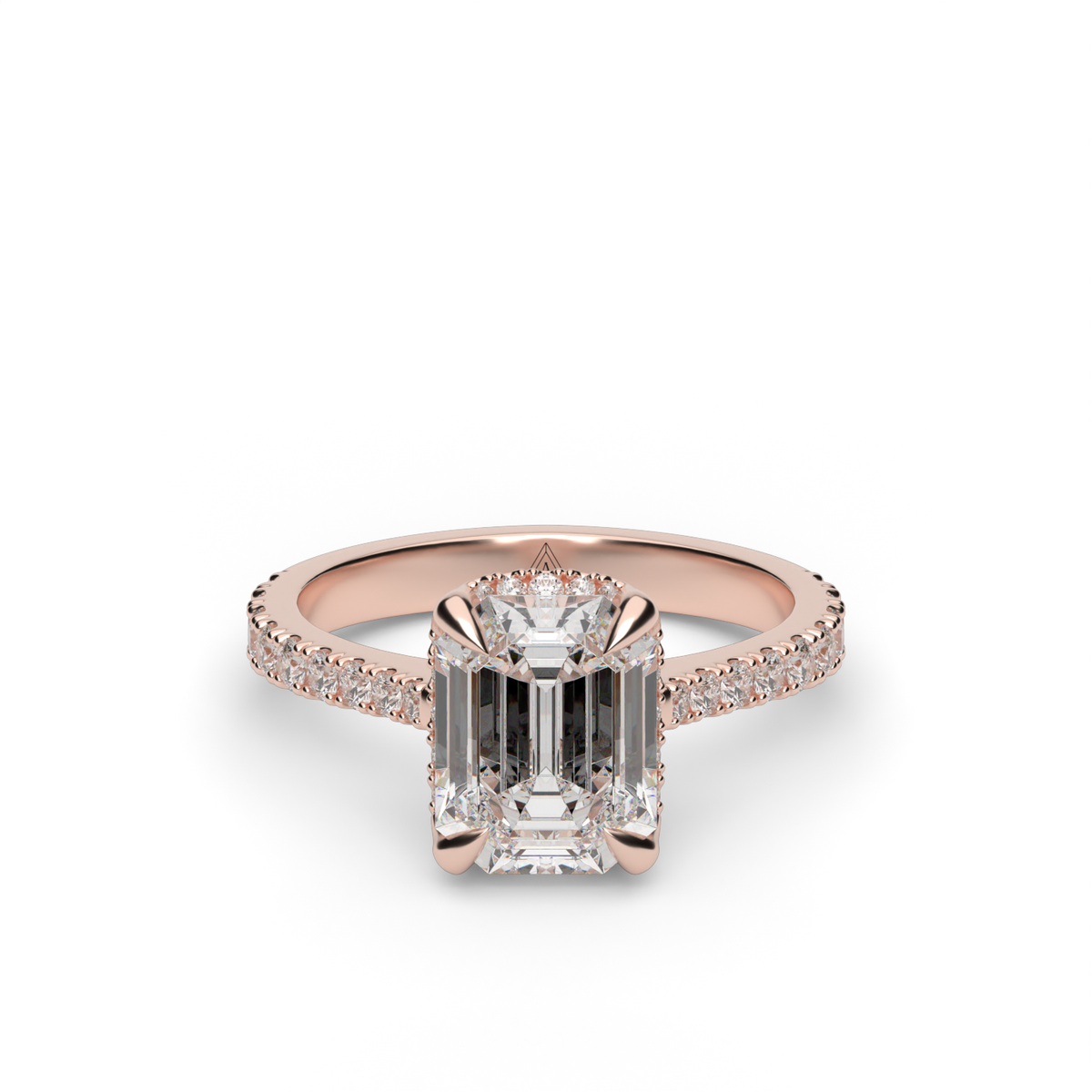Hidden Halo Crown Engagement Ring — 14K Rose Gold / Emerald / Lab Diamond (image)