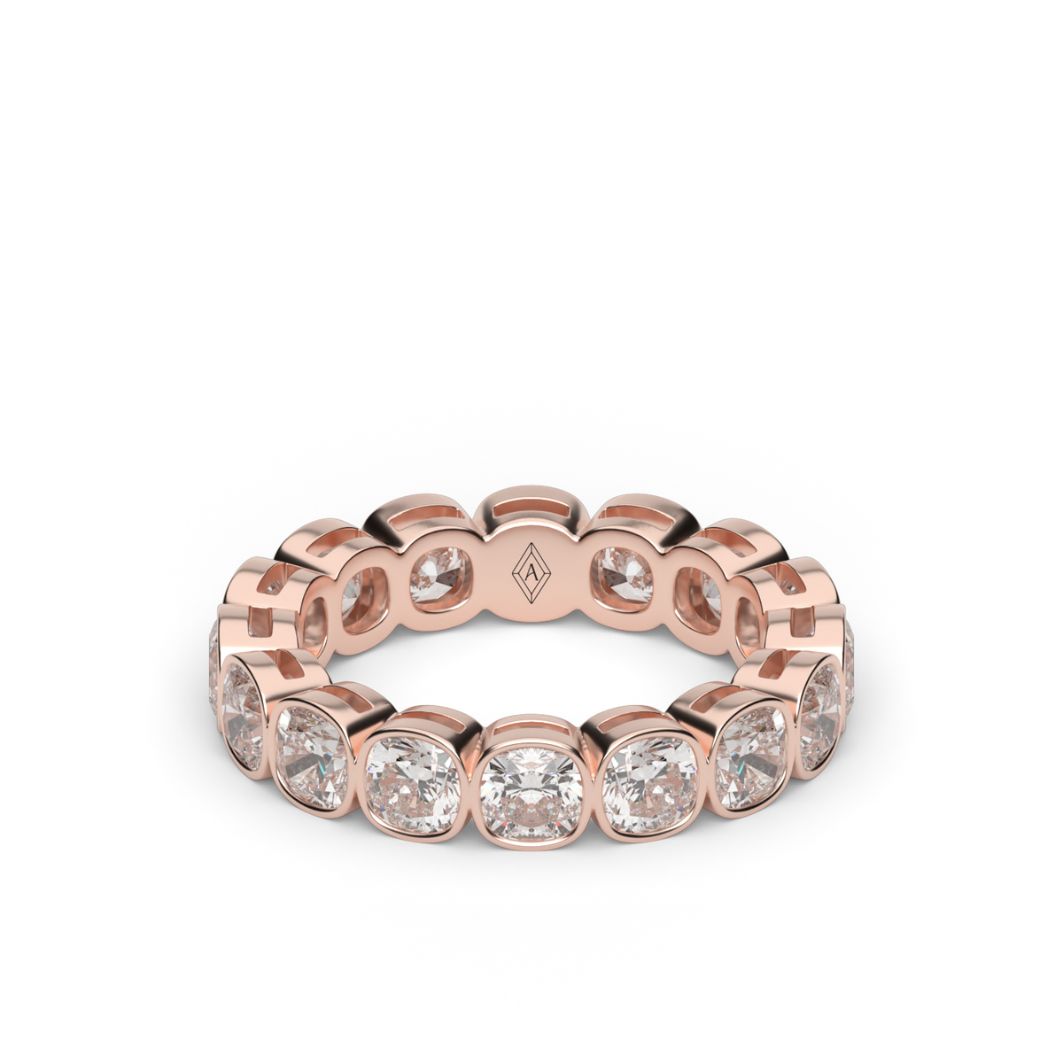Cushion Cut Bezel Eternity Ring — 14K Rose Gold / 4 / Lab Diamond (image)