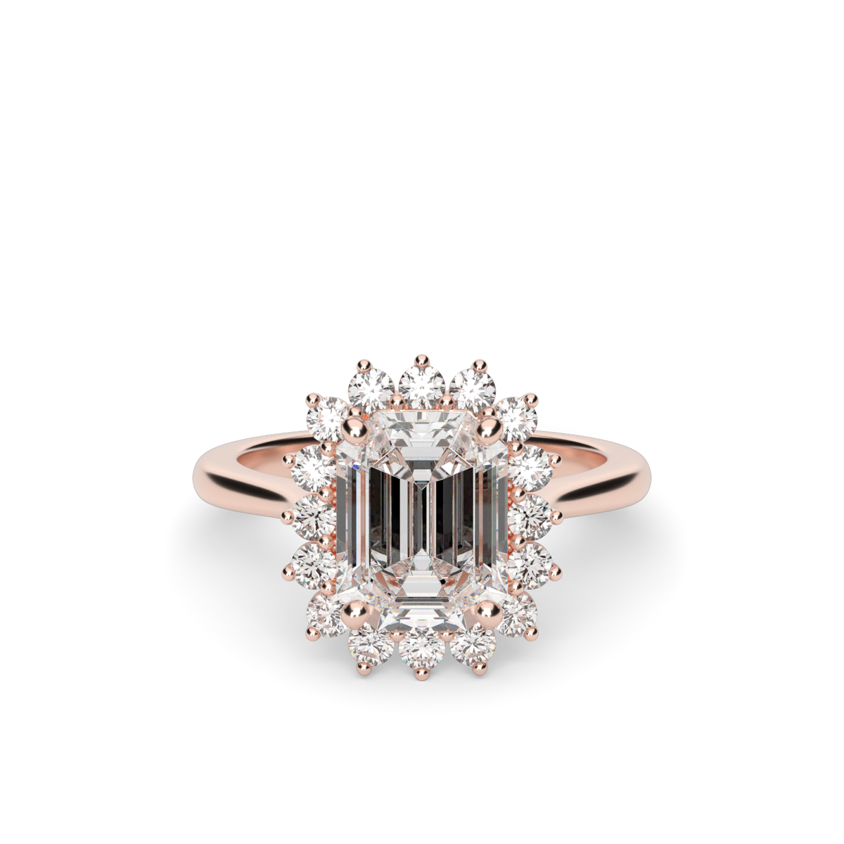 Flower Engagement Ring — 14K Rose Gold / Emerald / Lab Diamond (image)