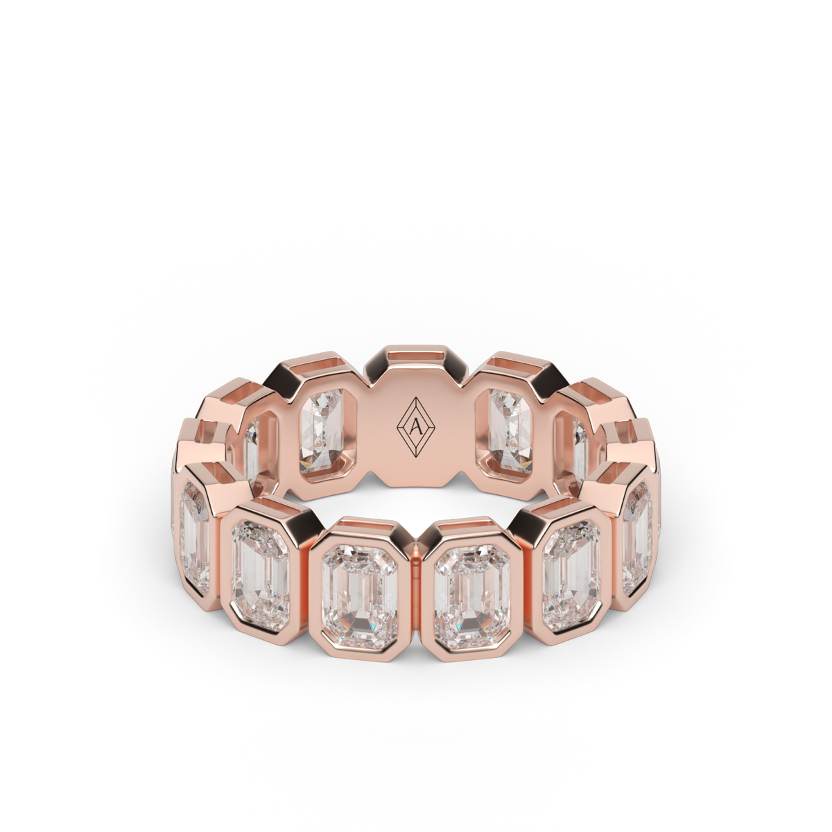 Emerald Cut Bezel Eternity Ring — 14K Rose Gold / 4 / Lab Diamond (image)