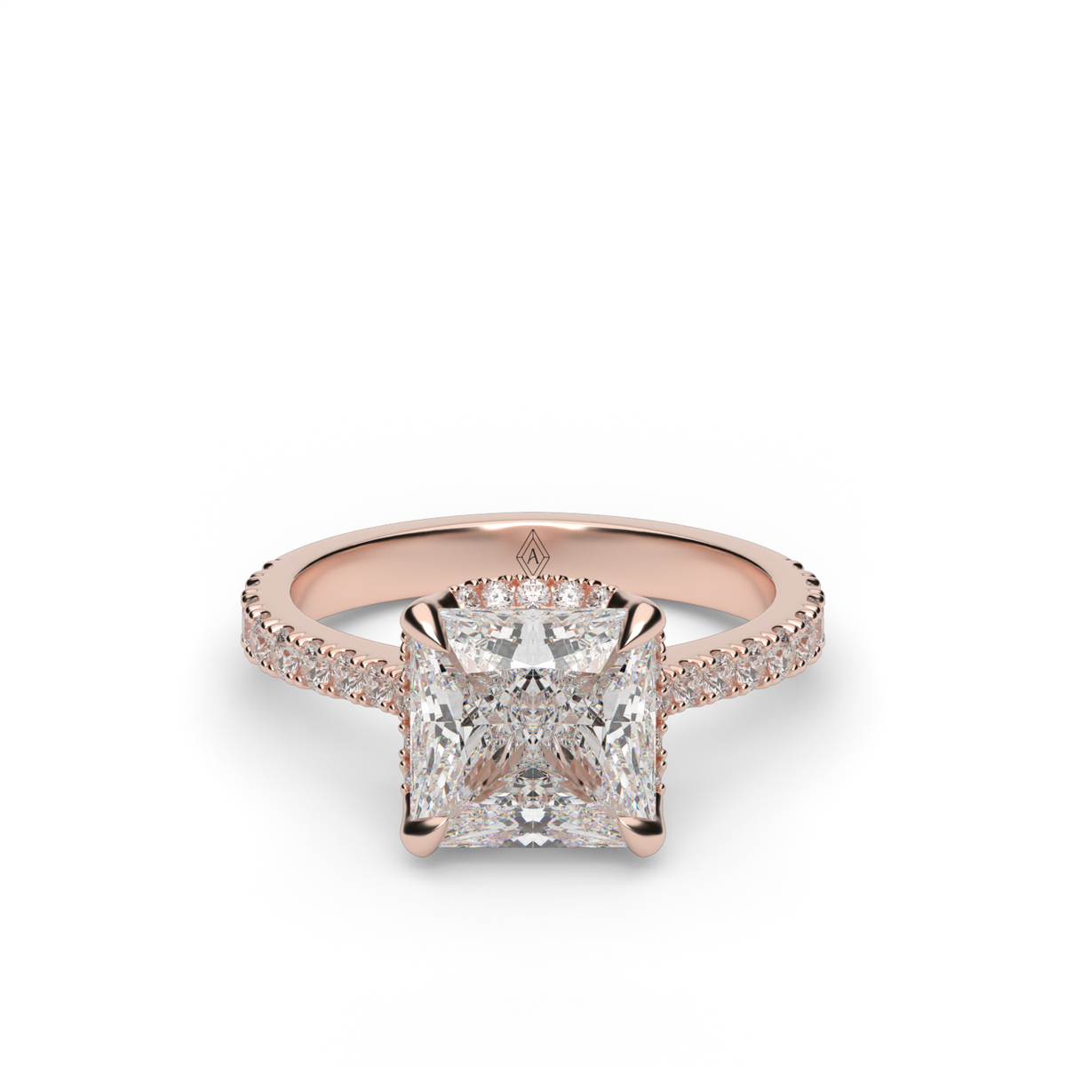 Hidden Halo Crown Engagement Ring — 14K Rose Gold / Princess / Lab Diamond (image)