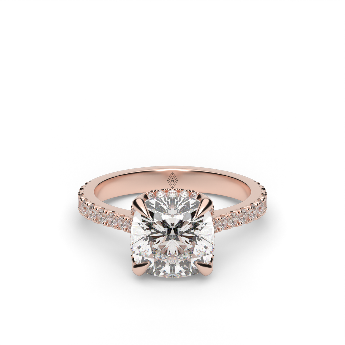 Hidden Halo Crown Engagement Ring — 14K Rose Gold / Cushion / Lab Diamond (image)
