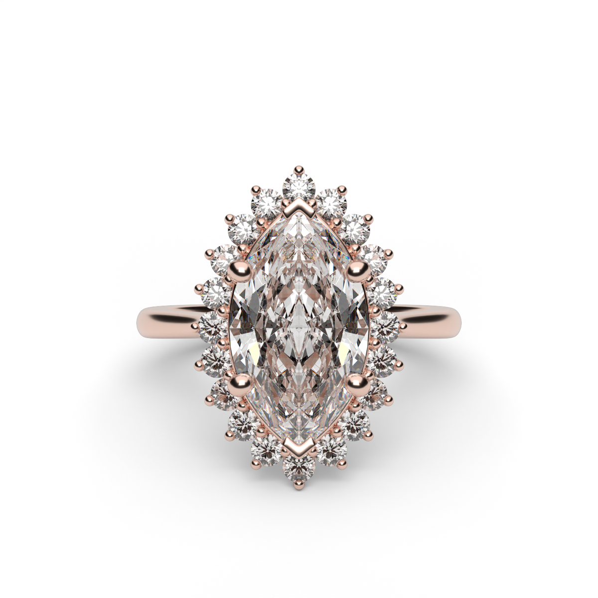 Flower Engagement Ring — 14K Rose Gold / Marquise / Lab Diamond (image)
