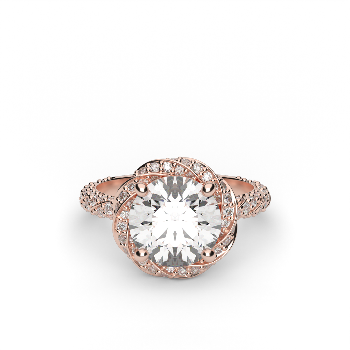 Twisted Pavé Halo Engagement Ring — 14K Rose Gold / Round / Lab Diamond (image)