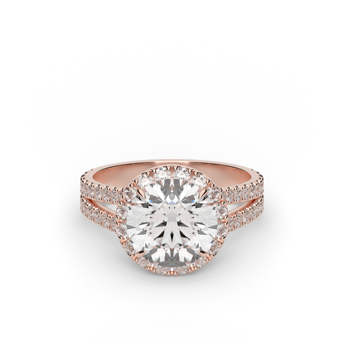 Split Band Diamond Halo Engagement Ring — 14K Rose Gold / Round / Lab Diamond (image)