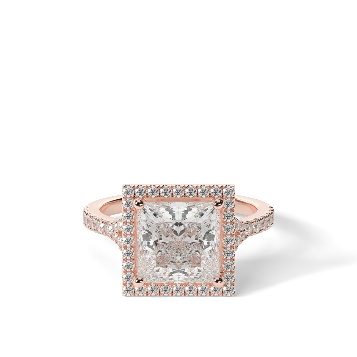 Halo Engagement Ring With Split Shank — 14K Rose Gold / Princess / Lab Diamond (image)