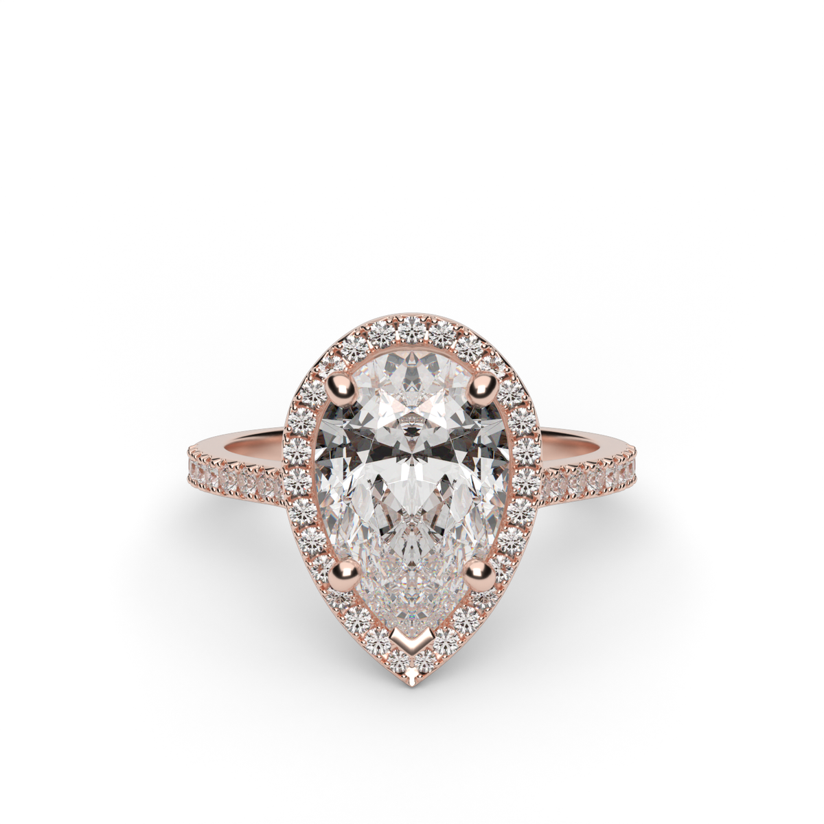 Halo Cushion Head  Pavé Engagement Ring — 14K Rose Gold / Pear / Lab Diamond (image)