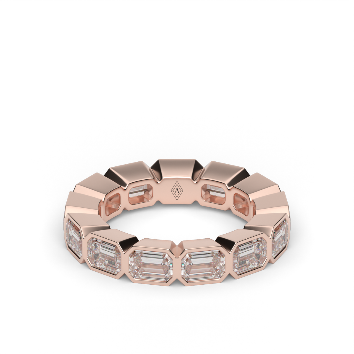 East-West Bezel Emerald Cut Eternity Ring — 14K Rose Gold / 4 / Lab Diamond (image)
