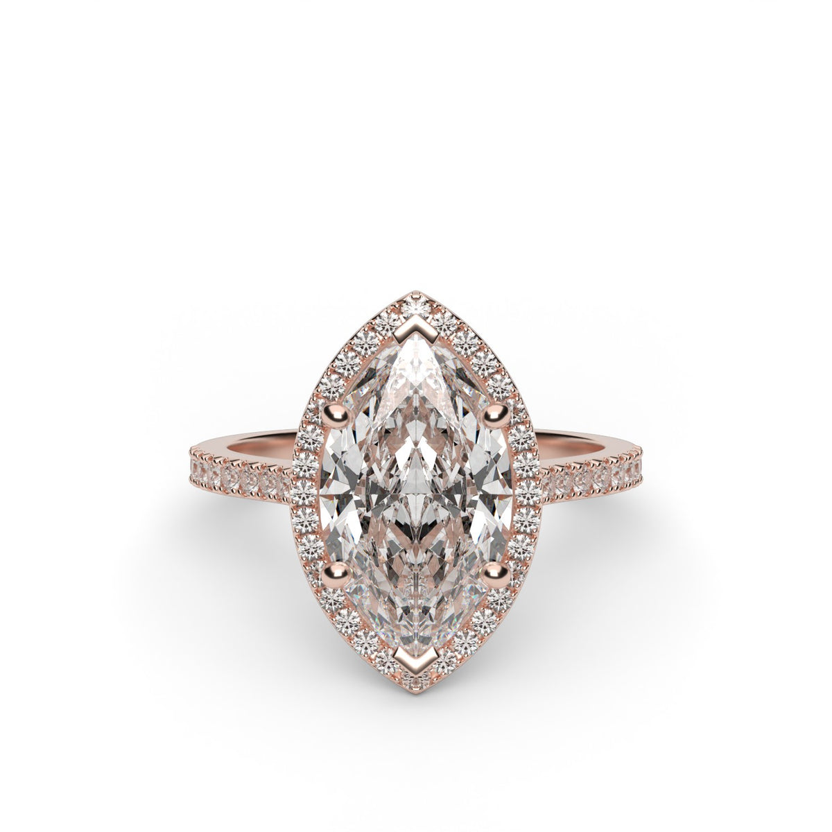 Halo Cushion Head  Pavé Engagement Ring — 14K Rose Gold / Marquise / Lab Diamond (image)