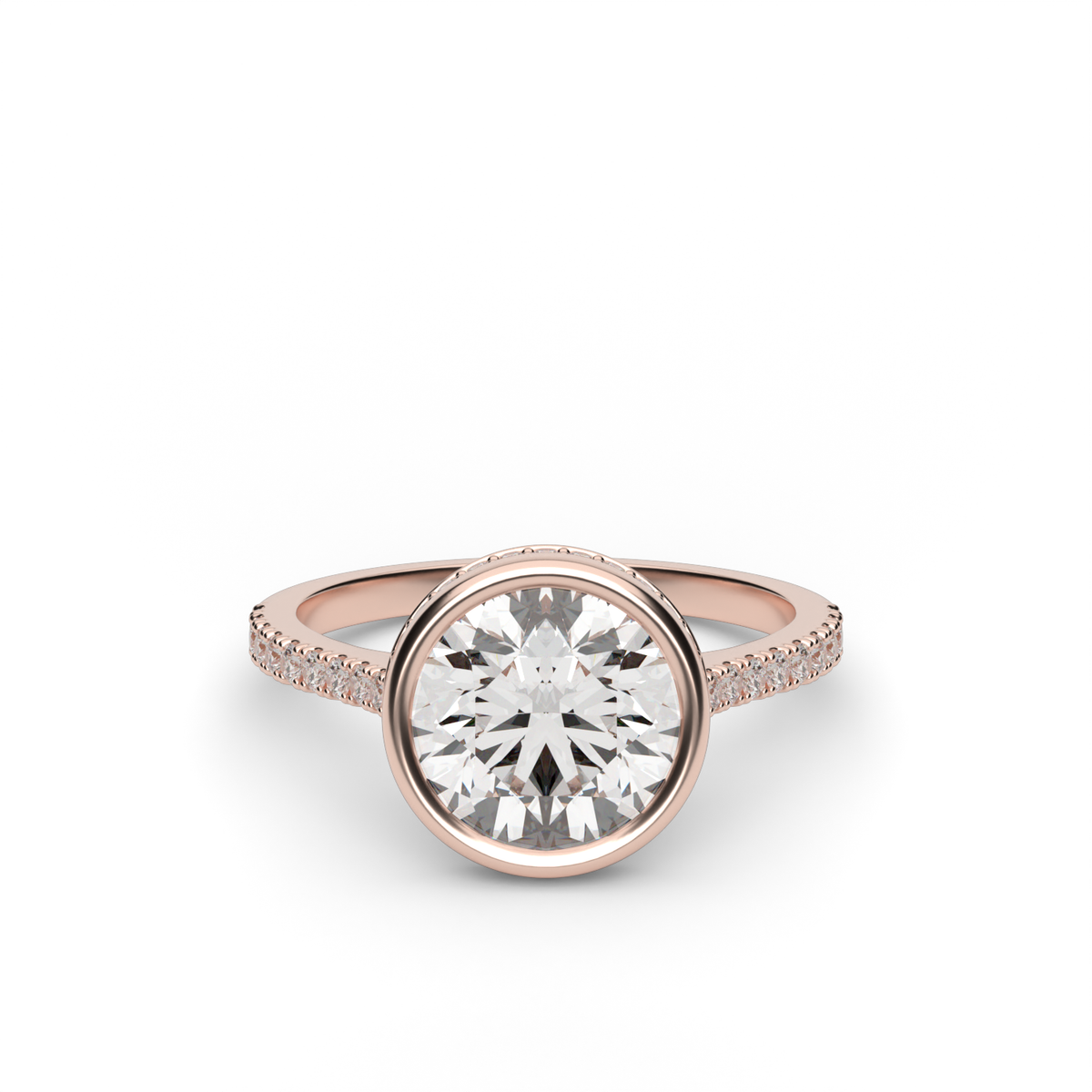 Elegant Pavé Bezel Engagement Ring — 14K Rose Gold / Round / Lab Diamond (image)