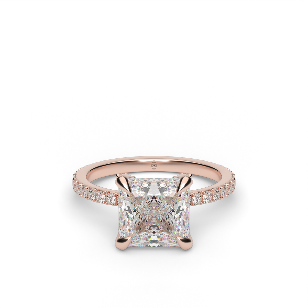 French Pavé Engagement Ring — 14K Rose Gold / Princess / Lab Diamond (image)