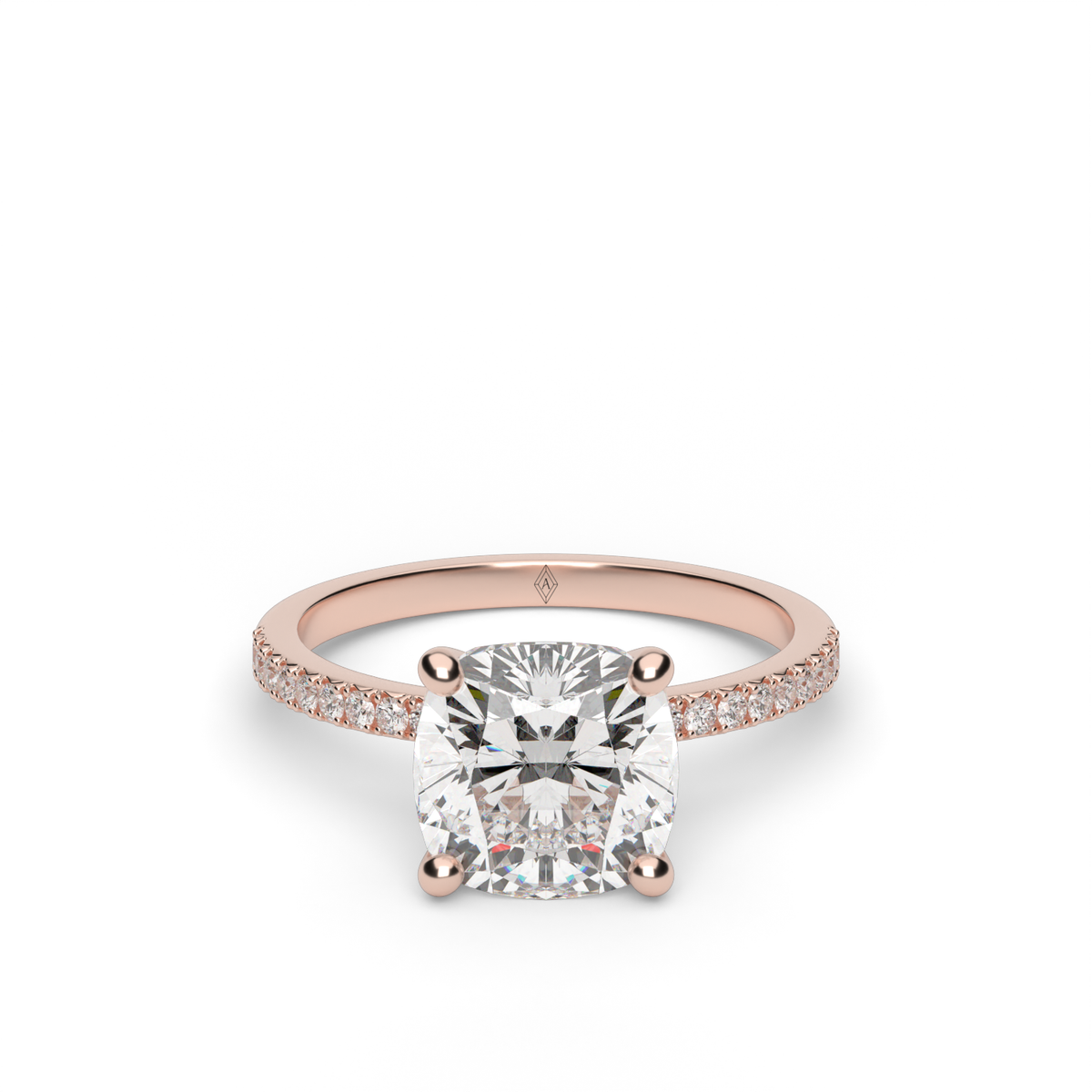 Petite French Cut Pave Engagement Ring — 14K Rose Gold / Cushion / Lab Diamond (image)