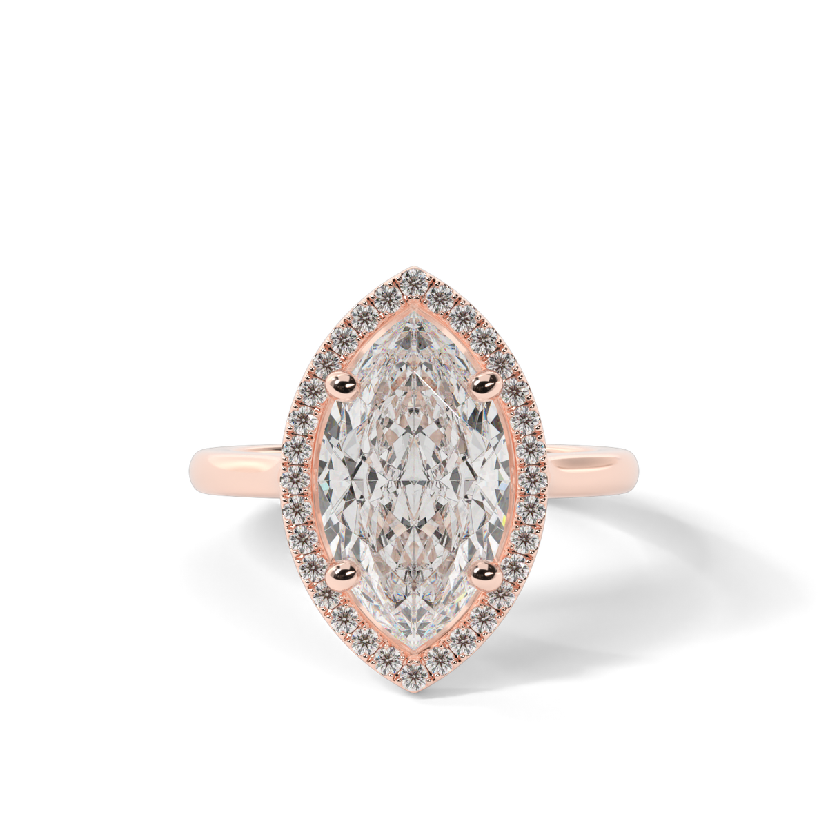 Pavé Halo Solitaire Shank  Engagement Ring — 14K Rose Gold / Marquise / Lab Diamond (image)