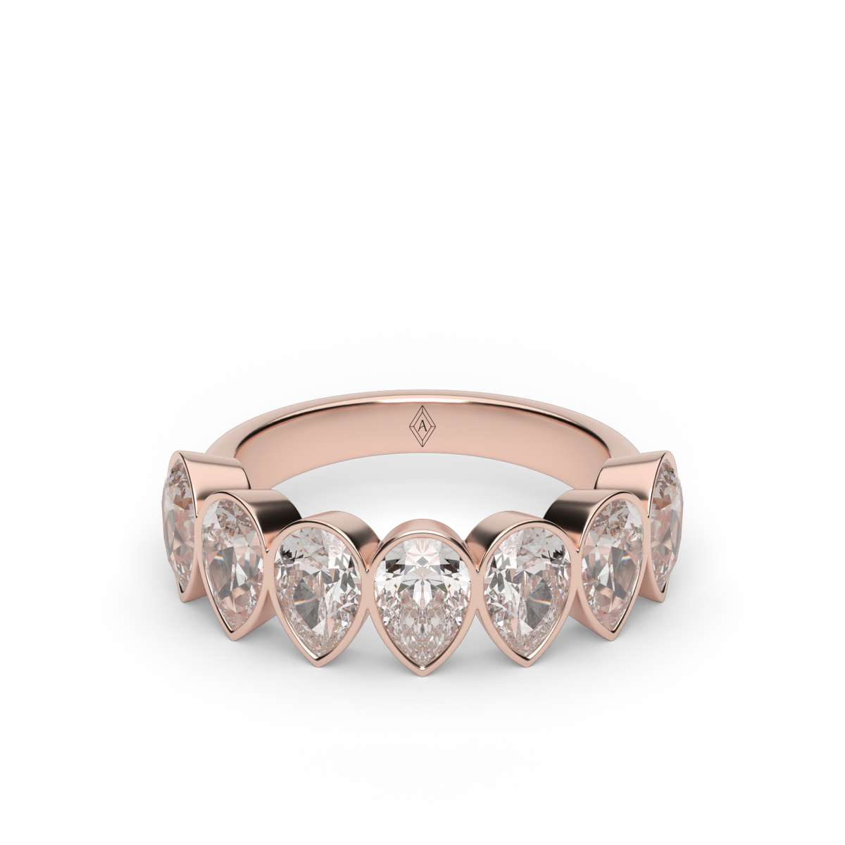 3.5 Carat Seven Stone Bezel Pear  Anniversary Ring — 14K Rose Gold / Lab Diamond (image)