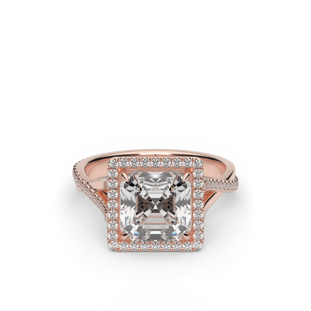 Twisted Shank Pave Halo Diamond Engagement Ring — 14K Rose Gold / Princess / Lab Diamond (image)