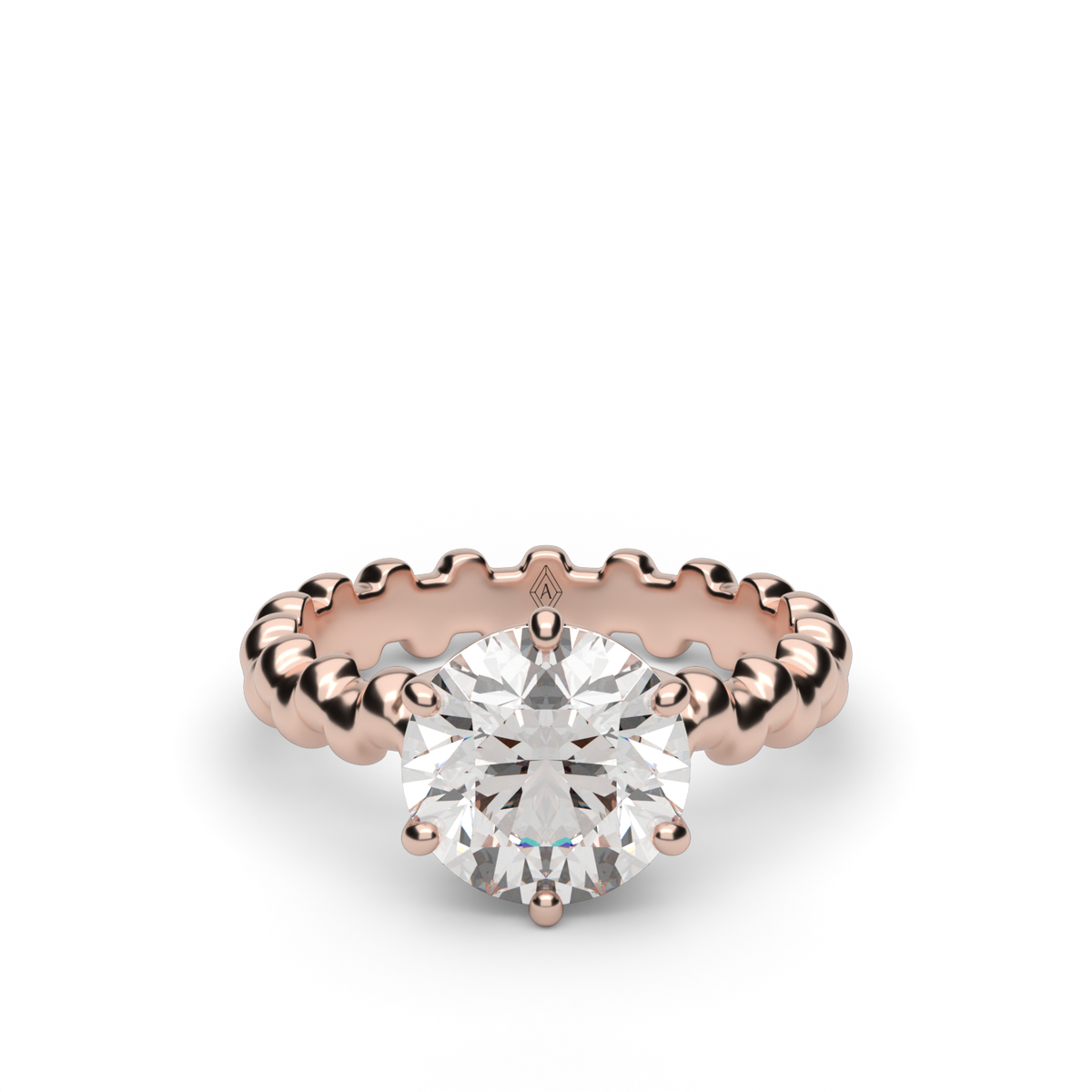 Beaded Band Solitaire Engagement Ring — 14K Rose Gold / Round (image)