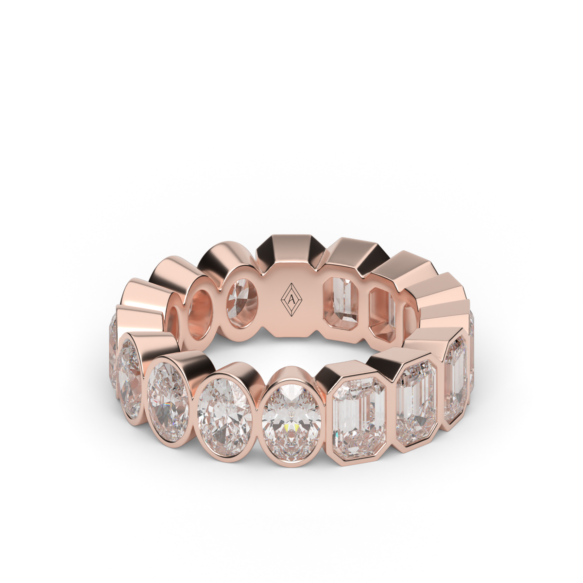 5 Carat Emerald and Oval Bezel Eternity Ring — 14K Rose Gold / Lab Diamond (image)
